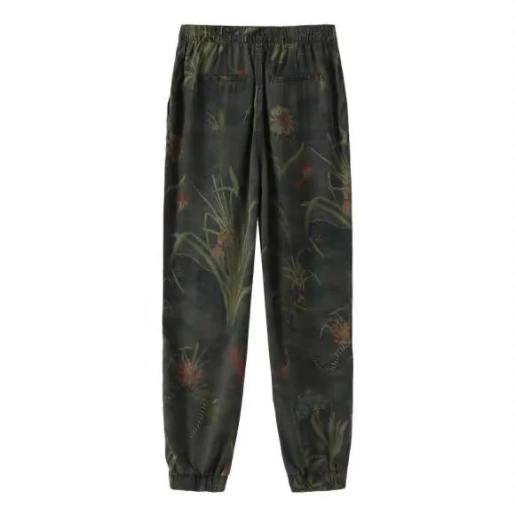 2025 new foreign trade Spain original single women's jeans Bohemian style printed straight leg elastic casual straight leg pants