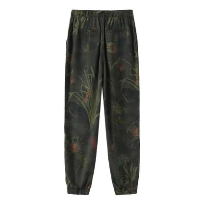 2025 new foreign trade Spain original single women's jeans Bohemian style printed straight leg elastic casual straight leg pants