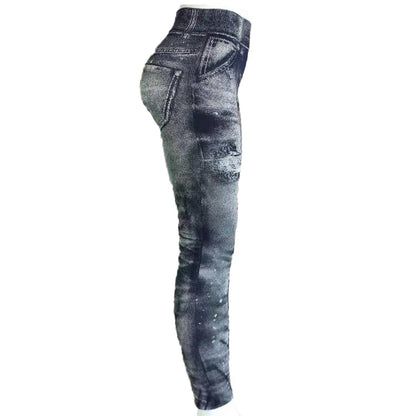 Women Imitation Distressed Denim Jeans Leggings High Waist Pants Fitness Slim Legg Mujer 2022 Sport Push Up Leggings for Women