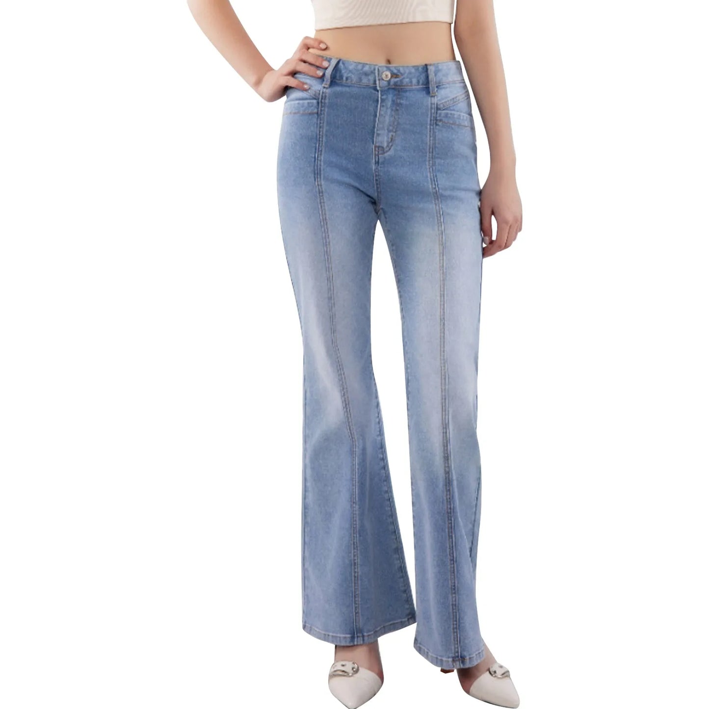 Women Jeans Pants Fitting Y2k Streetwear Bodycon Mid Waist Denim Straight Pants Four Seasons Elegant Daily All-Match Trousers