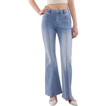 Women Jeans Pants Fitting Y2k Streetwear Bodycon Mid Waist Denim Straight Pants Four Seasons Elegant Daily All-Match Trousers