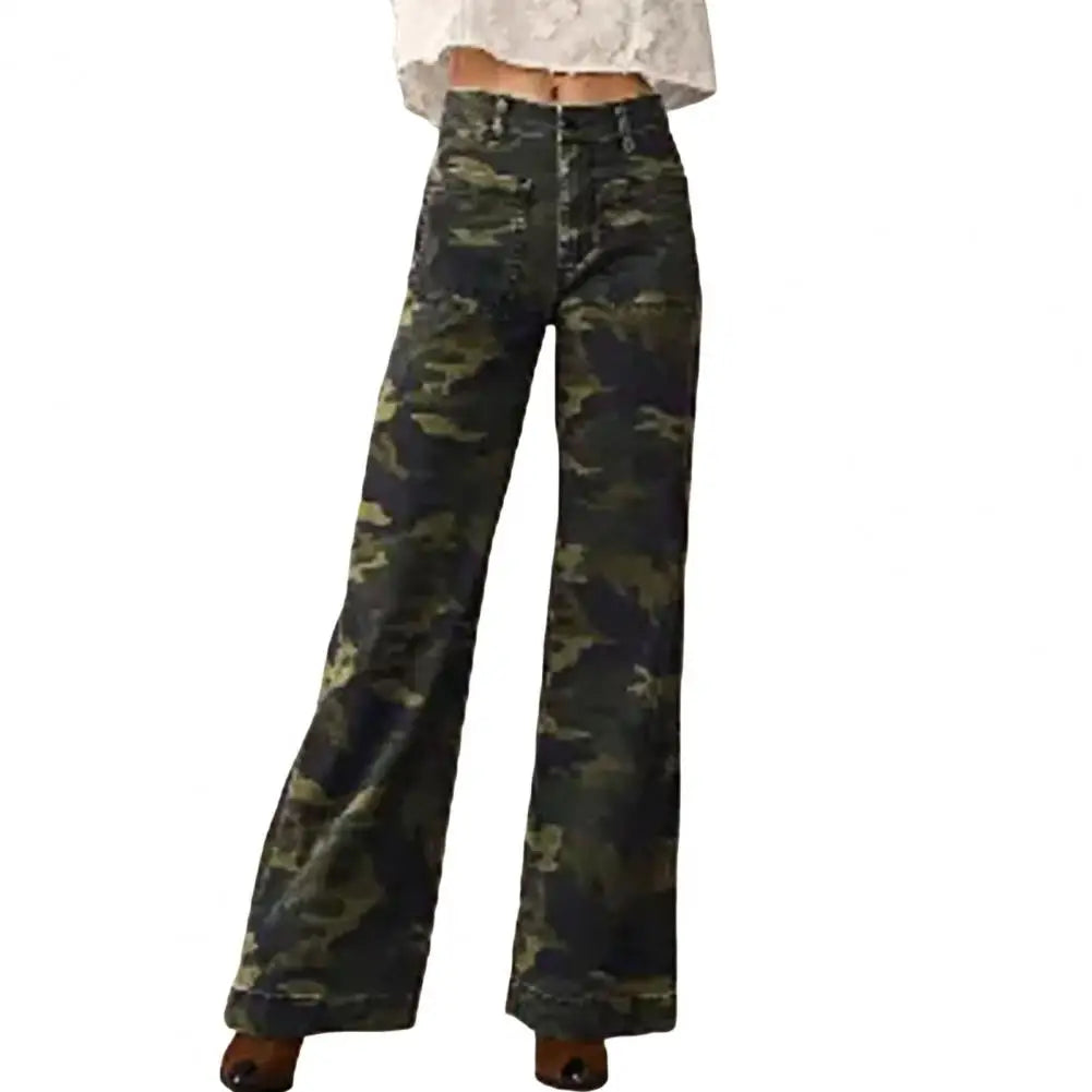 2025 Women Winter Jeans High Waist Button Zipper Loose Fit Pockets Straight Wide Leg Streetwear Pants Daily Wear Long Trousers