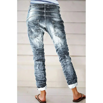 Jeans for Women Drawstring Elastic-waisted Jeans Casual Button Baggy Jeans Women Trousers Straight Women Wide-leg Pants Slouchy