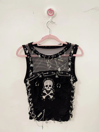 Cross Tank Tops y2k clothes y2k crop top Gothic Tank Tops Punk  Tops harajuku fashionSkull Tank Tops bustier top gothic clothes