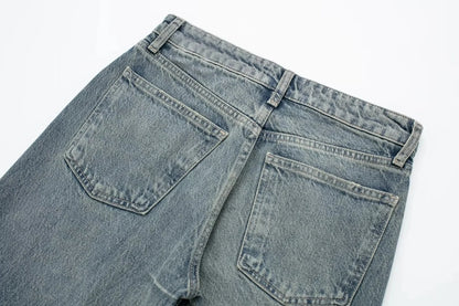 HH Female Fashion Denim Jeans Loose Solid Long Pants With Gradient All Match Streetwear Mujer Casual Baggy Chic Trousers