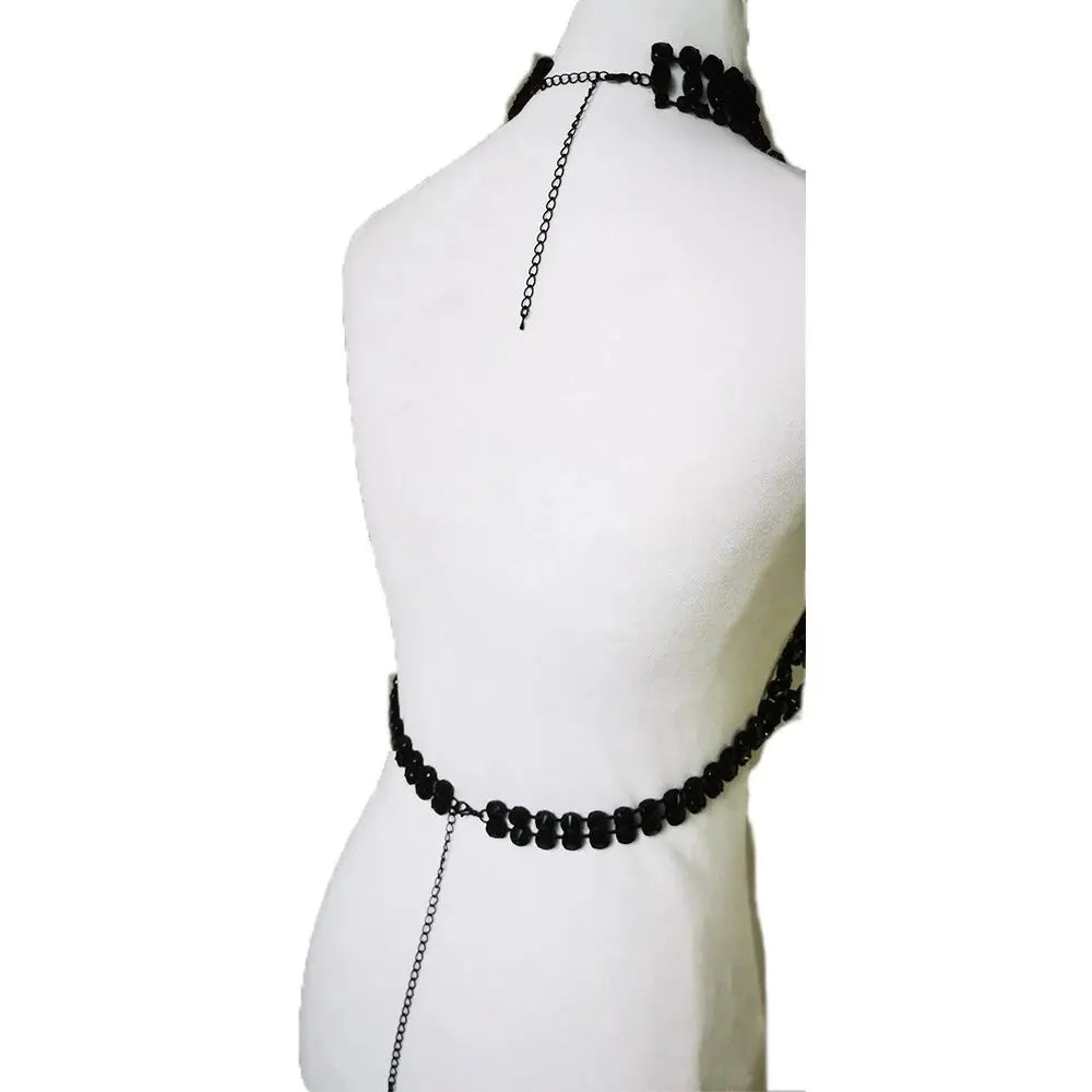 CUIER Luxurious Black Tops for Women Body Chain Jewelry Gun-black