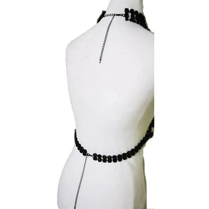 CUIER Luxurious Black Tops for Women Body Chain Jewelry Gun-black