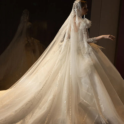 Wedding Dresses 2024 Customized Female O-Neck High Quality Lace Bride Dress Lady Tailor-made Elegant Plus Size Long Dresses