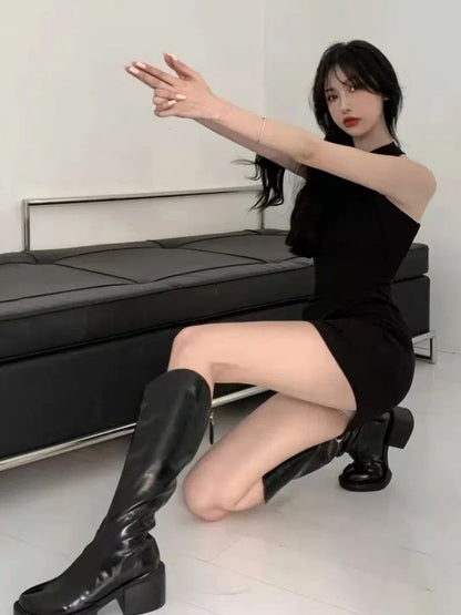 Black Sexy Mini Dresses Women Sweet Hot Girls Slim Fashion Backless Party Bodycon Dress Summer Korean Style Clubwear Vestidos