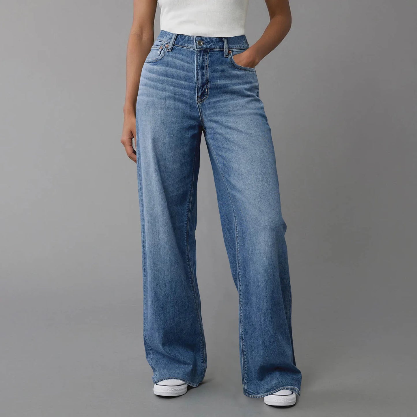 Hot Sale Women's High Waisted Jeans Stretchy Flared Straight Leg Denim Pants Solid Color Loose Trendy Comfortable Denim Pants