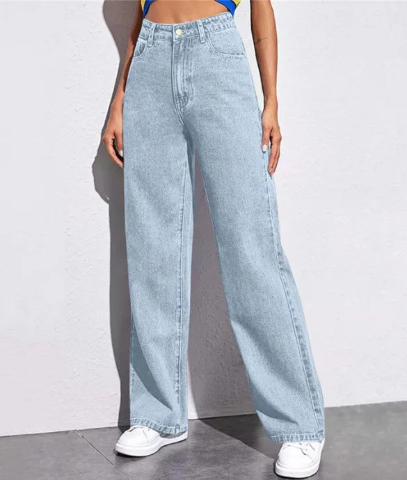 Spring 2026 New High Waist Straight Slim Jeans Women Mopping Wide Legs European and American Loose Jeans