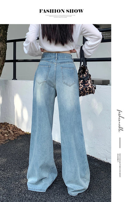 Women's Jeans Denim Pants 2025 Euramerican High Waist Girl Style Jean Trousers Colorful Straight Leg Wide Leg Pants