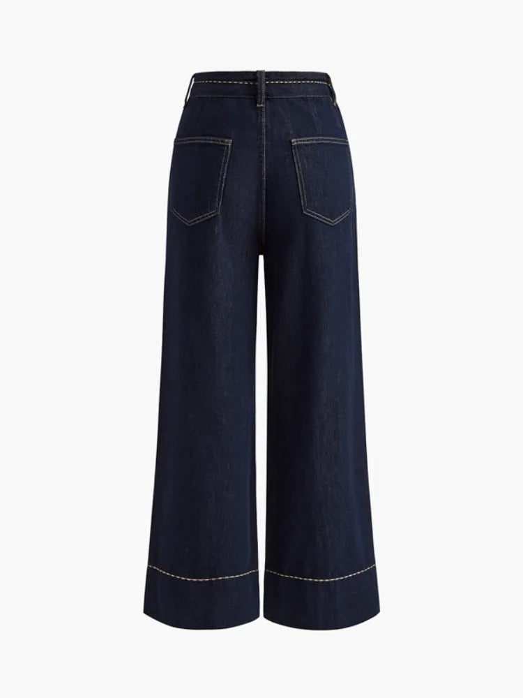 Missuoo Women's Denim Blue Wide Leg Jeans 2025 Autumn Fashion High Waist Floor Length Trousers Casual Streetwear Bottoms