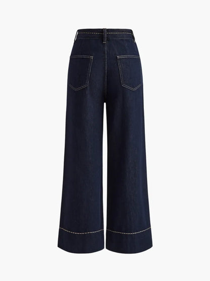 Missuoo Women's Denim Blue Wide Leg Jeans 2025 Autumn Fashion High Waist Floor Length Trousers Casual Streetwear Bottoms