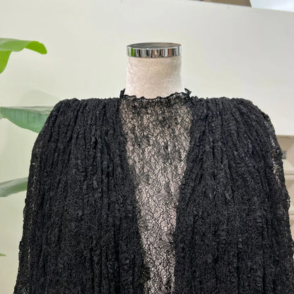 Chic Sheer Three Pieces Mini Dresses For Women Sexy O Neck Long Sleeve Tops Shorts Celebrity See Through Birthday Luxury Outfit