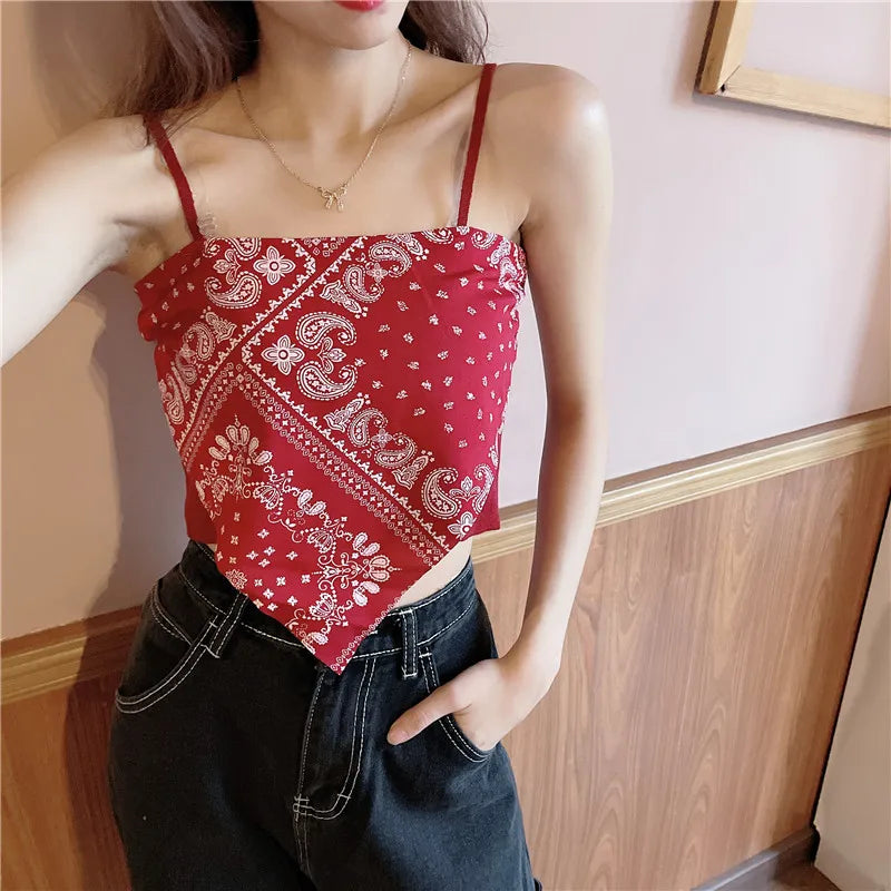 Woman Sexy Floral Tank Tops Women Corset Femme New Style Tanks Crop Camisole Fashion Knit Camis High Street Irregularity Vest