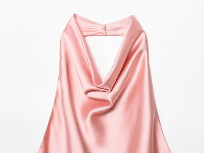 MUJER 2025 Halter Tops for Women Black Satin Backless Top Female Pink Summer Beach Top Woman off Shoulder Camisole Top Women