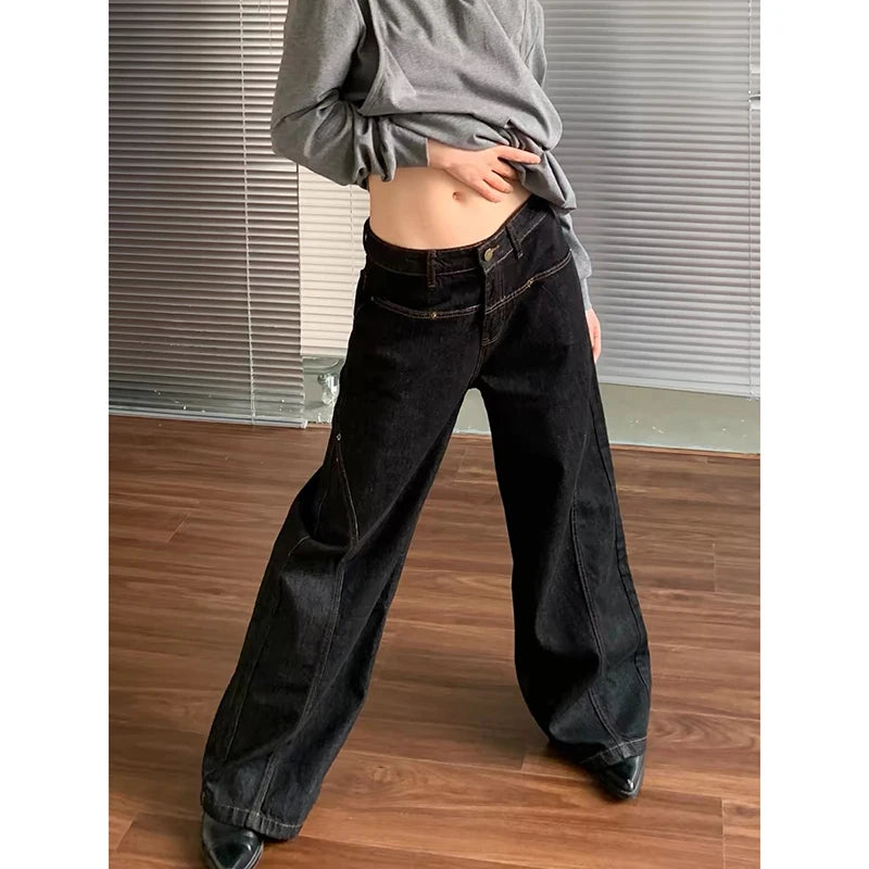 YIBASHU Women Black Grunge Jeans Japandi Style Oversize Jean Pants Vintage Harajuku Baggy Y2k Boyfriend Denim Trousers Clothes