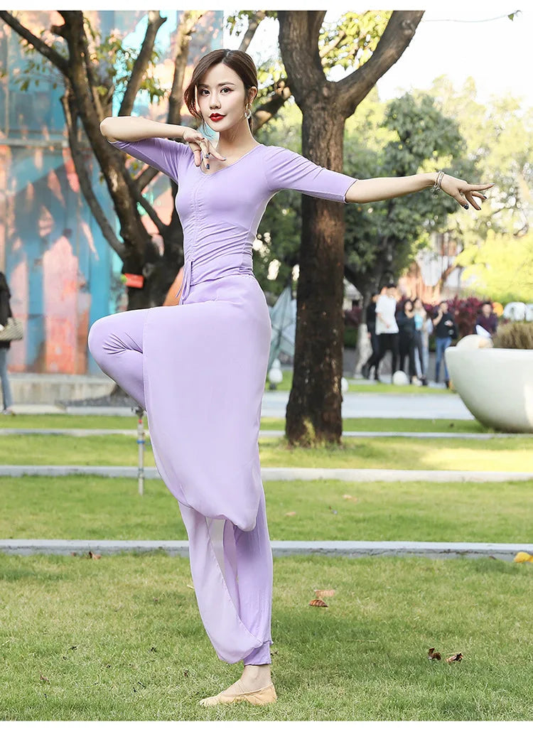 Modern Dance Practice Clothes Body Training Tops Women's Adult Dance Belly Dance Practice Clothes Loose Bloomers Suit 2024