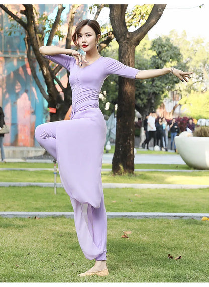 Modern Dance Practice Clothes Body Training Tops Women's Adult Dance Belly Dance Practice Clothes Loose Bloomers Suit 2024