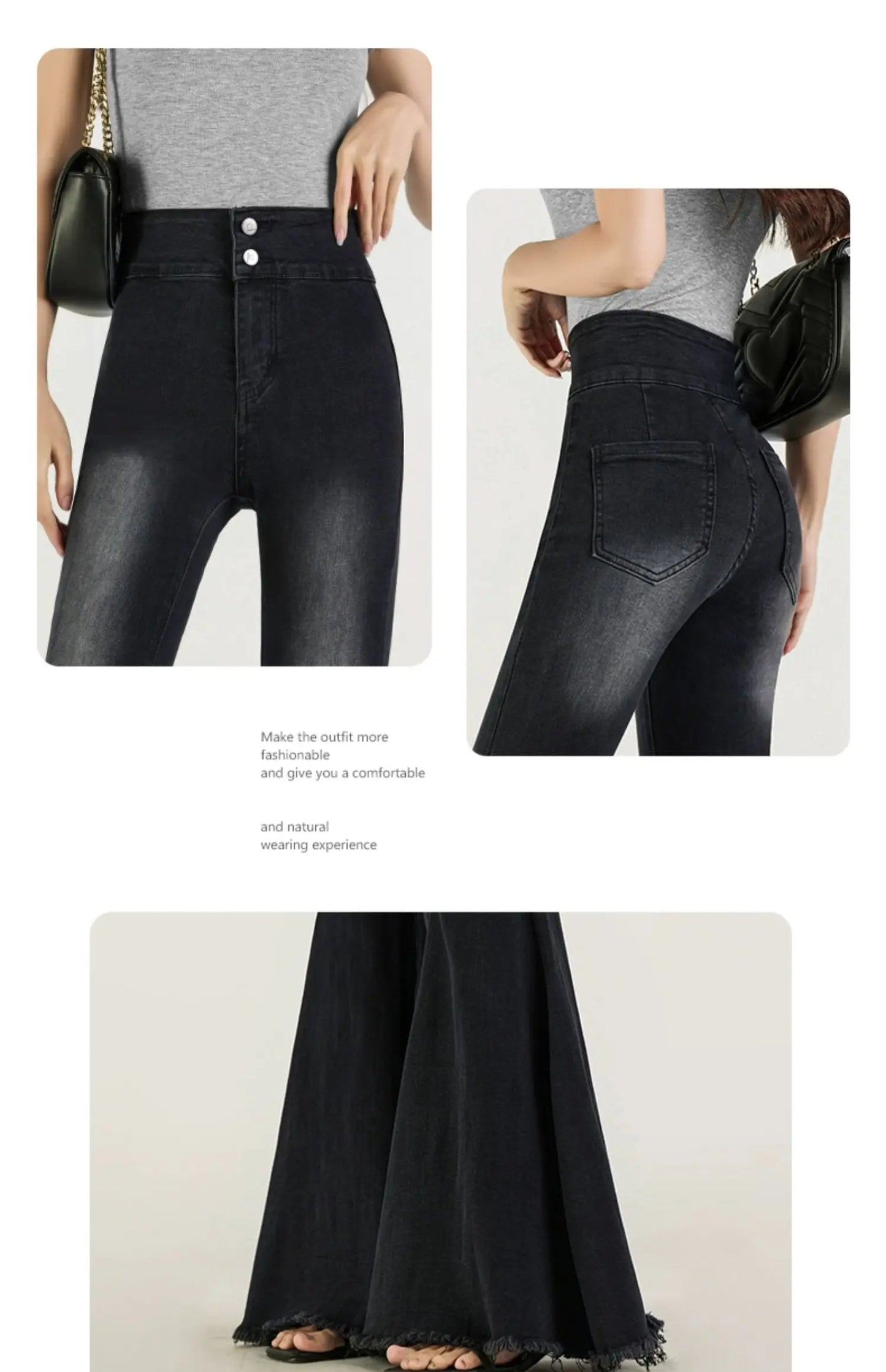 Skinny Jeans for Women Black Sexy Cool Girls Spring Summer Full Length Flare High Waist Do Old Casual Washed New Simple Design