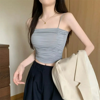 Top Women Sexy Shirts Sleeveless Tube Tops Girls Tops With Suspenders Lady White Camisole Padded Bras Woman Clothing Corset Top