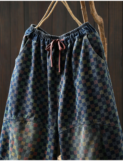 Women Casual Boyfriend Jeans New Arrival 2025 Autumn Vintage Style Plaid Pattern Loose Female Denim Harem Pants M1854