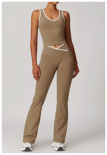 Women Gym Clothes Yoga Suits High Waist Two Piece Set Gym Leggings Yoga Sportswear Fitness Vest Crop Top Tracksuits Sports Bra