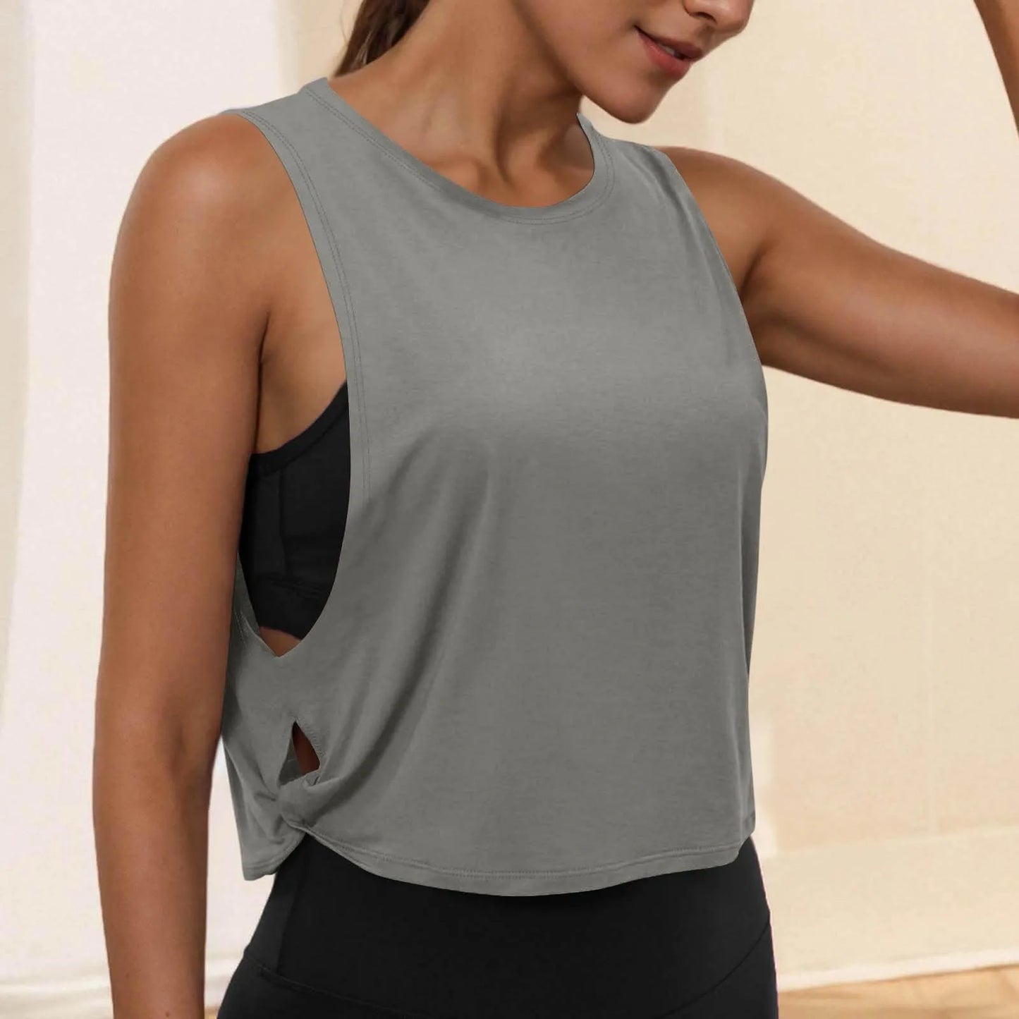 Women Sleeveless Yoga Tops Breathable Blouse Cover Up Gym Workout Cool T-Shirt Running Short Tank Crop Top Athletic Vest