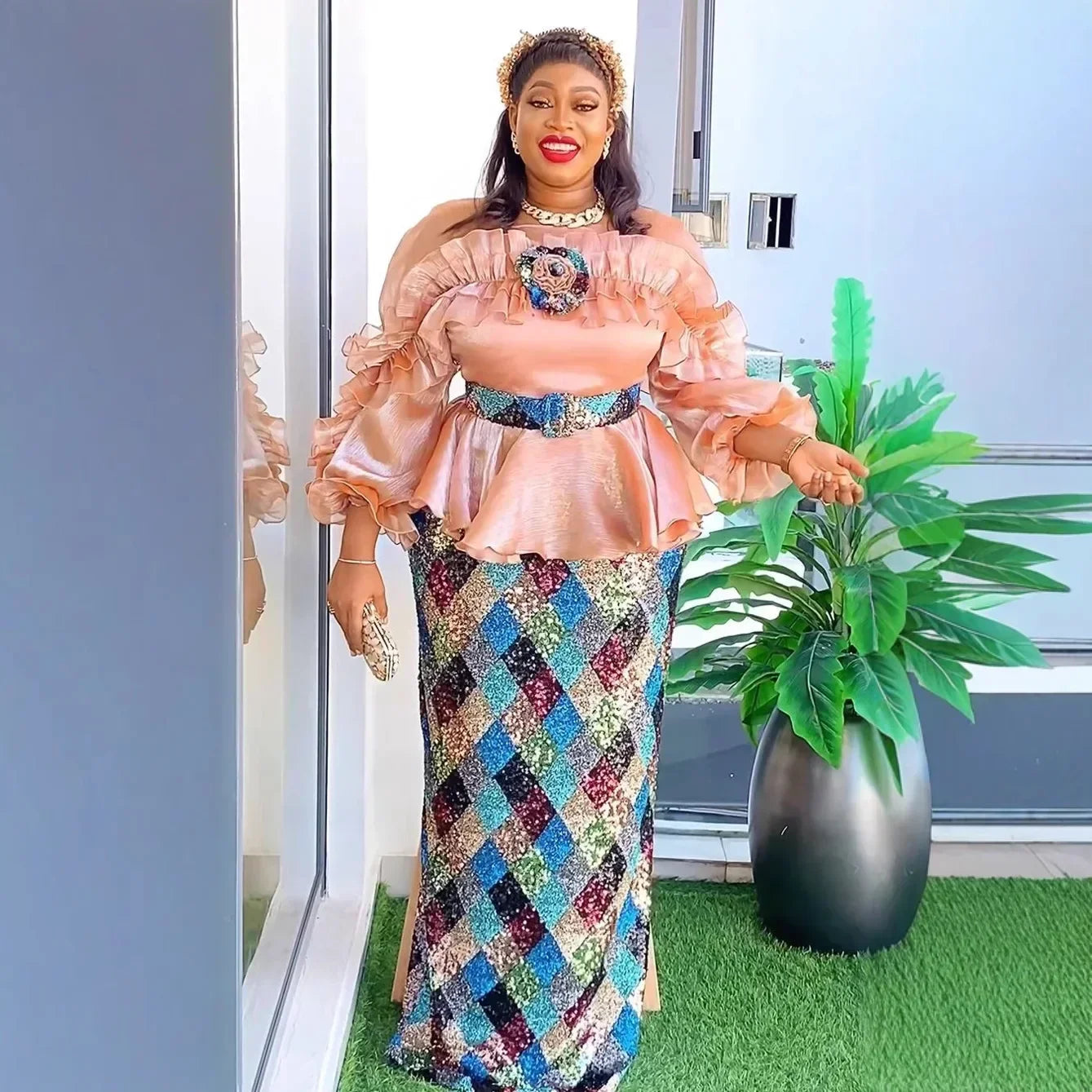 Plus Size Evening Dresses for Women African Luxury Sequin Gown Elegant Turkey Wedding Party Long Dress Ankara Ladies Clothing