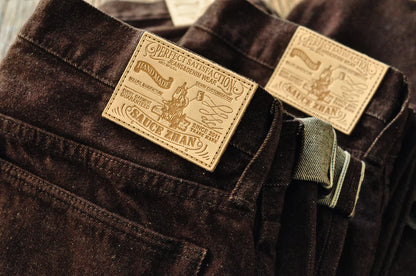 Saucezhan Men Jeans Brown Jeans Men Jeans Trousers  Selvedge Denim Jeans for Men Taper Fit Mens Jeans vintage 13.8 Oz