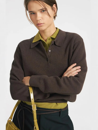 2025 Fall Polo's Shirts Long Sleeve Waffle Knit Tops For Women