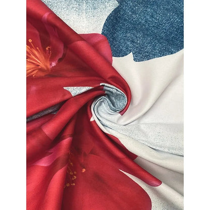 Casual Flower Printing Jeans For Woman 2025 Streetwear Wide-leg Pants Elastic Waist Pockets Denim Trousers Bottoms 179536