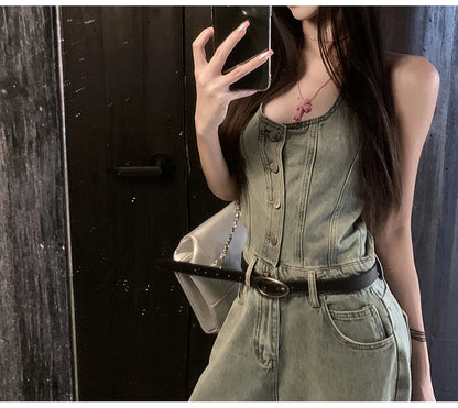 Women's Casual Denim Overalls Vintage Button Down Sexy Backless Holes Hollow Out Ripped Denim Full Pants Female 2024 New Jeans