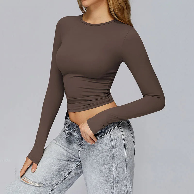 Women's Sports Fitness Clothing Slim Running Sweat Absorbing Skinny Yoga Clothes Quick Drying Clothes Long Sleeved T-shirt