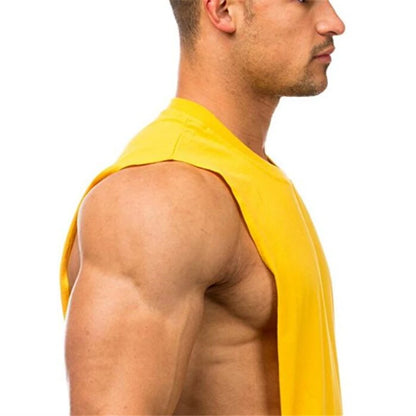 Gym Fitness Training Vests Cotton Breathable Side Slits Tank Tops Mens Bodybuilding Muscle Sleeveless Singlets Workout Shirts