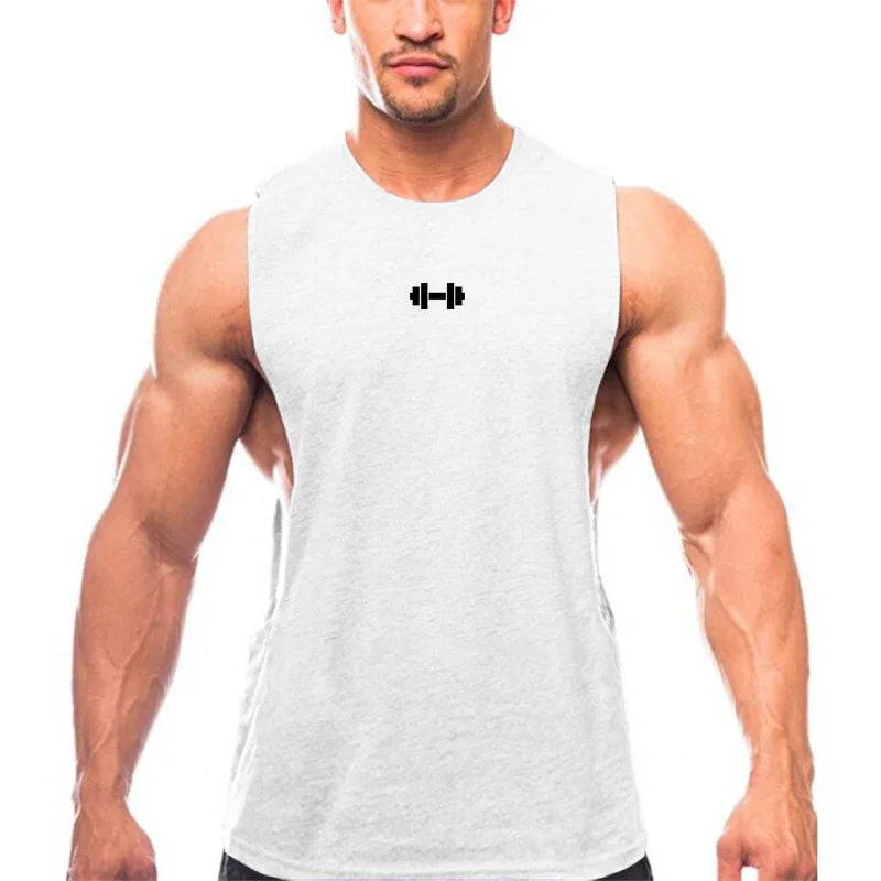 Gym Fitness Training Vests Cotton Breathable Side Slits Tank Tops Mens Bodybuilding Muscle Sleeveless Singlets Workout Shirts