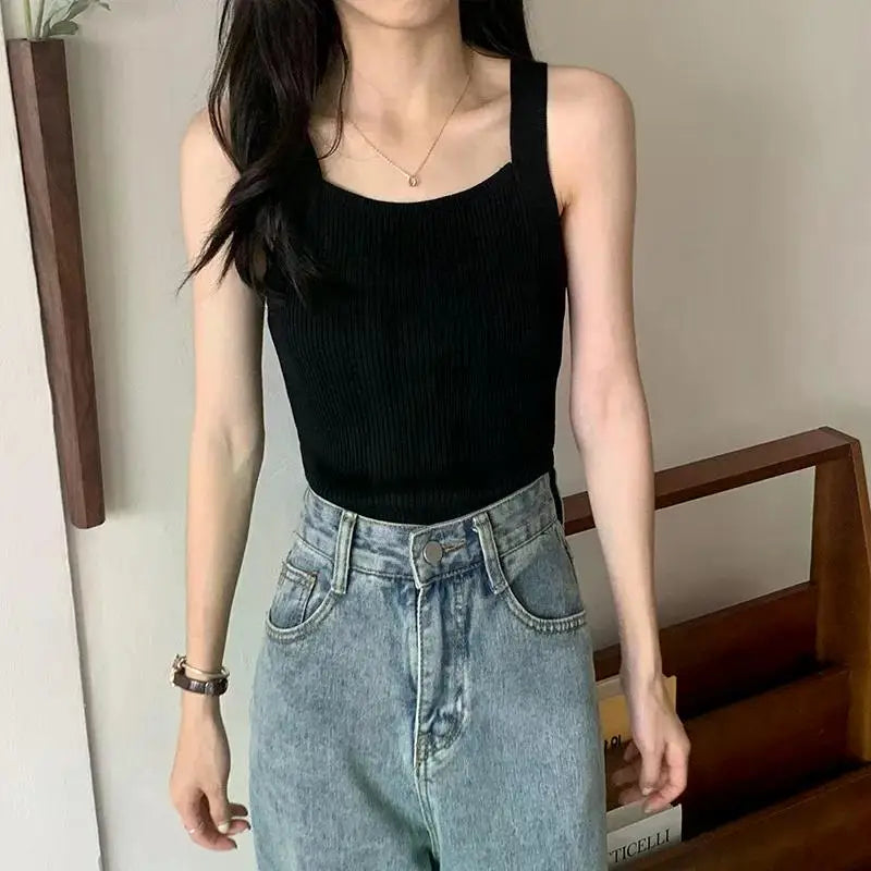 2025 Spring Women Crop Tops Strapy Casual Camis Sleeveless Tank Tops Cute Casual Tops Plain Camis Square Tops for Women Korean