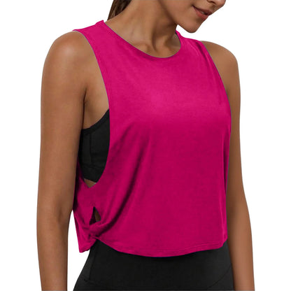 Women Sleeveless Yoga Tops Breathable Blouse Cover Up Gym Workout Cool T-Shirt Running Short Tank Crop Top Athletic Vest
