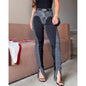 Fashion Two-Tone Color Slimming Jeans Women High Waist Stretch Skinny Fit Denim Pants Comfort Tummy Control Pencil Jeans