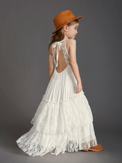 Plus Size Princess Girls Lace Long Dresses Baby Kids Flower Wedding Christmas Party Vestidos Children Clothing For 3-15 Years