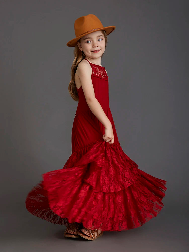 Plus Size Princess Girls Lace Long Dresses Baby Kids Flower Wedding Christmas Party Vestidos Children Clothing For 3-15 Years