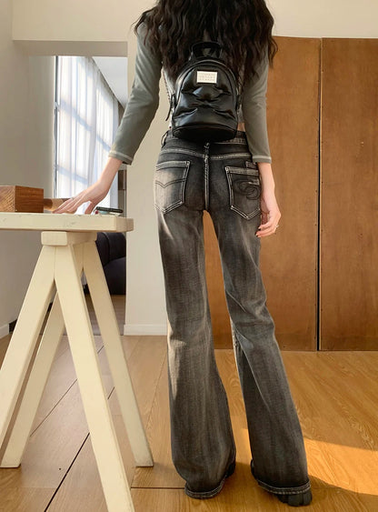 Women Gothic Y2k Flare Jeans Harajuku Baggy Denim Trousers 90s Aesthetic Low Waist Jean Pants Vintage 2000s Trashy Clothes 2024