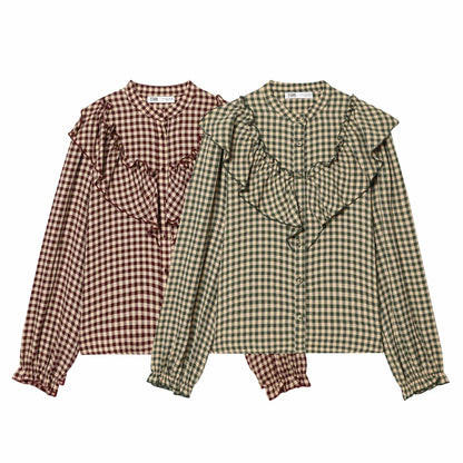 Women Blouses Tops Spring New Fashion Plaid Layered Elegant Women's Shirts Tops Chic Street Single-breasted Tops