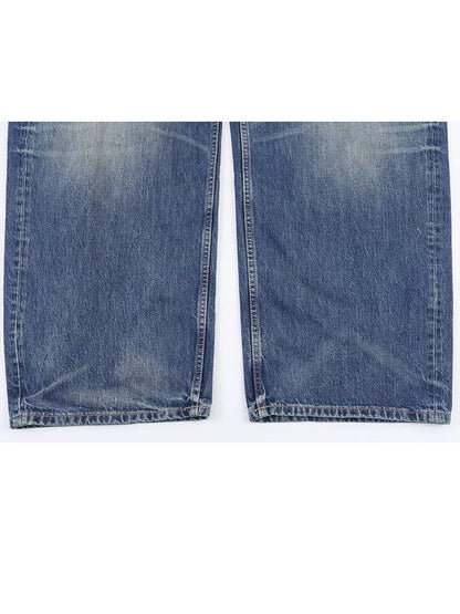 HH Women's 2025 New Fashion Retro Versatile Mid-Waist Turn-Down Jeans Female High Street Casual Ripped Decorative Wide Leg Pants