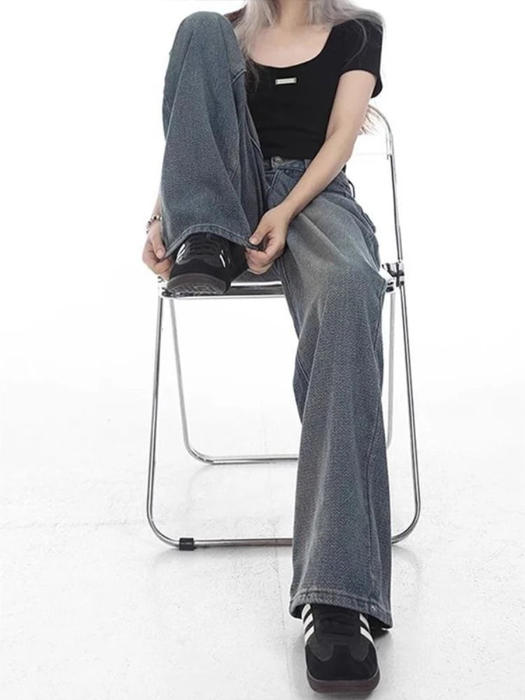 Wide Leg Jeans Women Plus Velvet Thicker Warm Vintage High Waist Casual Autumn Winter Streetwear Fashion Teens Personality Ins