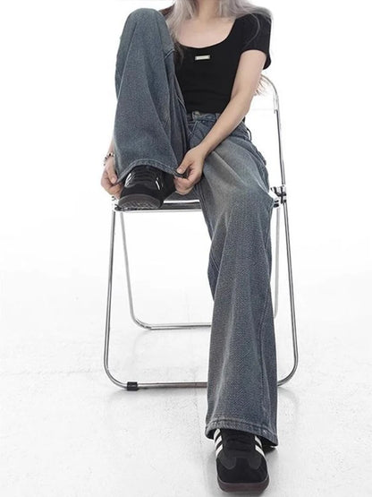 Wide Leg Jeans Women Plus Velvet Thicker Warm Vintage High Waist Casual Autumn Winter Streetwear Fashion Teens Personality Ins