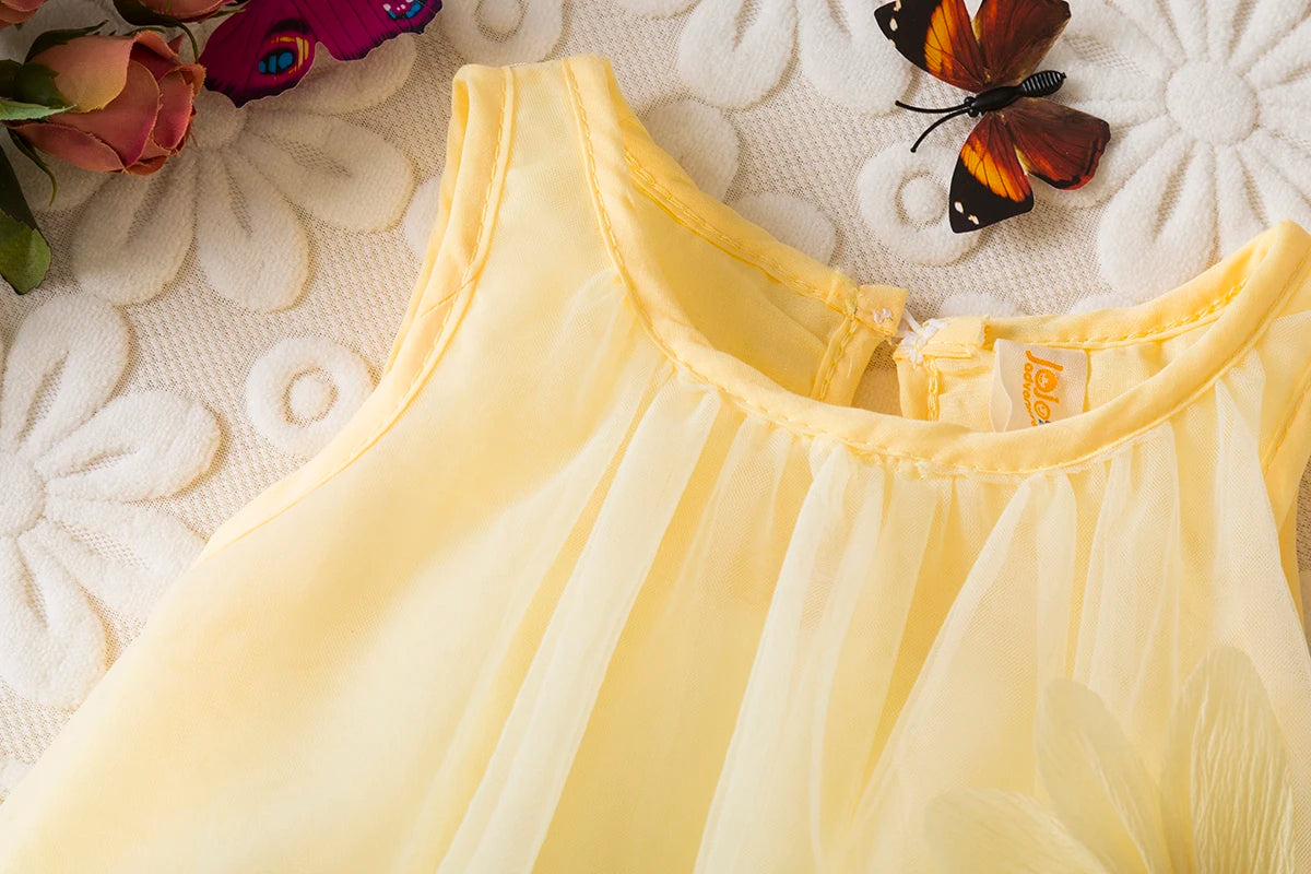 Toddler Girl Princess Dress Pink Flower Decorated Sleeveless Gauze Dress Elegant Girl Wedding Party Dress for Party