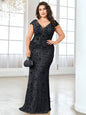 Plus Size Elegant Blue Evening Dress For Women 2024 Luxury Long Mermaid Formal Sequins V-neck Prom Wedding Party Gown