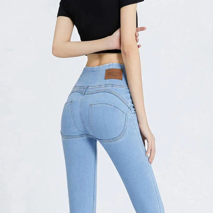 Korean Women High Waist Skinny Jeans Spring Autumn Streetwear Fashion Slim Trousers Denim Solid Button Casual Pencil Pants 2022